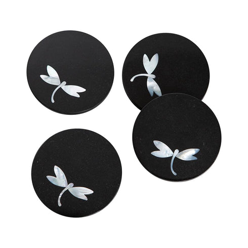 Black Limestone Coasters with Mother of Pearl Inlay (Set of 4)